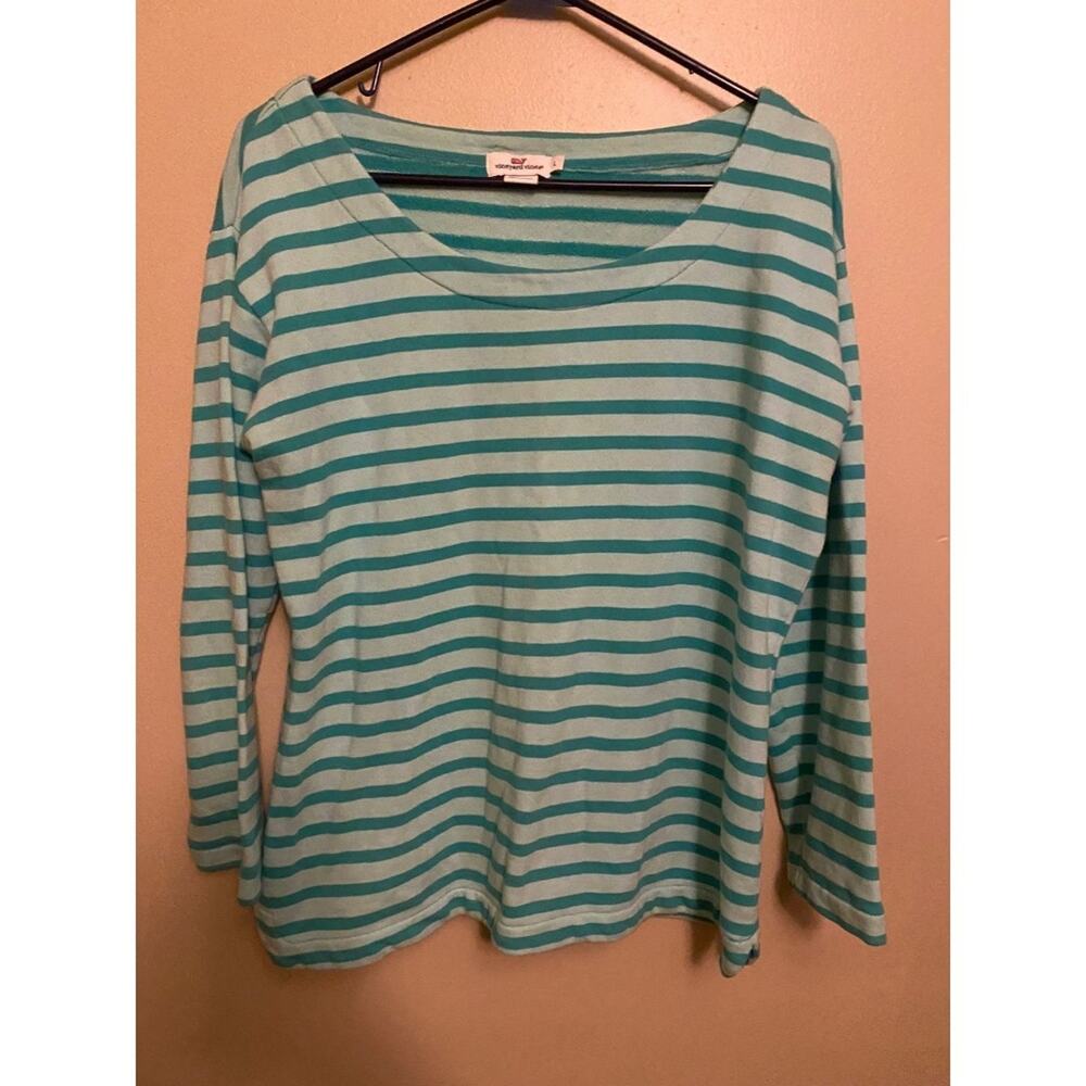 vineyard vines boat neck top long sleeve shirt large coastal grandma teal green